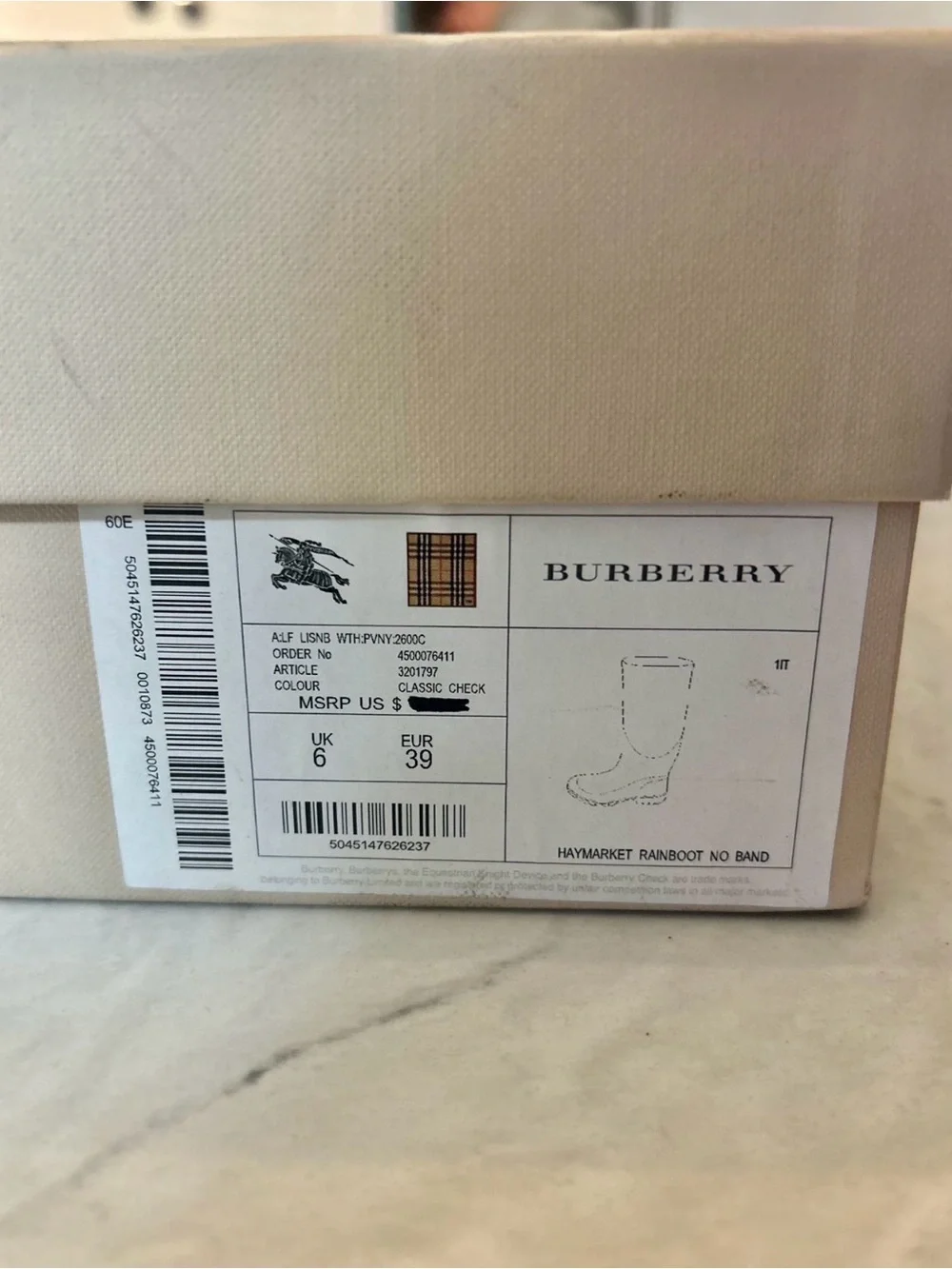 Burberry Beige Plaid Rubber Rain Boots